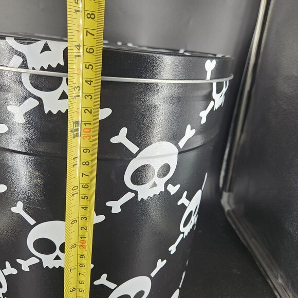 Skull Crossbones Popcorn Tin Metal Bucket 6.5 Gallon Black Halloween Decor Goth - Picture 9 of 10